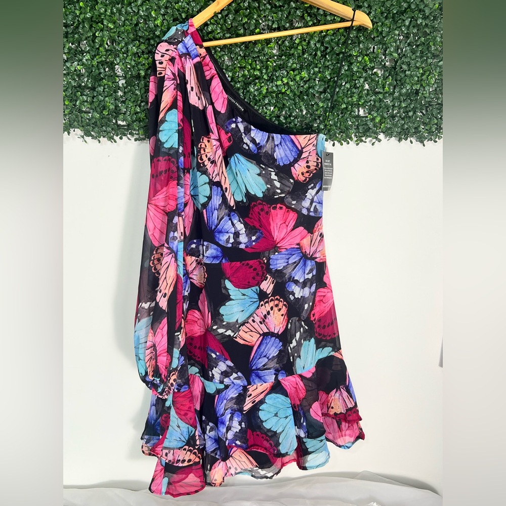 Boston Proper NWT One Shoulder Butterfly Print Multicolor Whimsical Fairy 14 - Picture 2 of 12